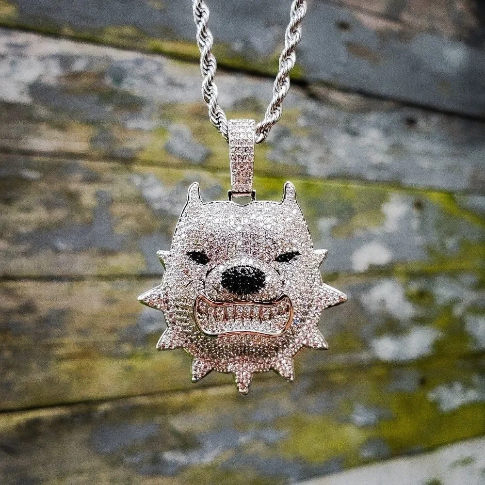 Iced Out Simulated Diamond Pitbull Necklace